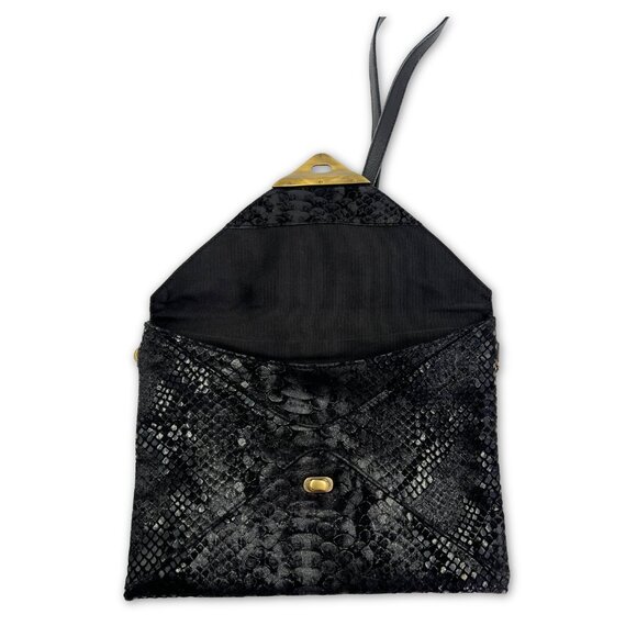 MARY FRANCES Black Beaded & Gem Embellished Flap Embossed Suede Shoulder Bag New - Picture 6 of 8